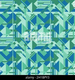 Nahtloses geometrisches Muster. Modernes, abstraktes geometrisches Formdesign. Trendiges, nahtloses Vektormuster. Kalte blaue und grüne Farbe. Stock Vektor