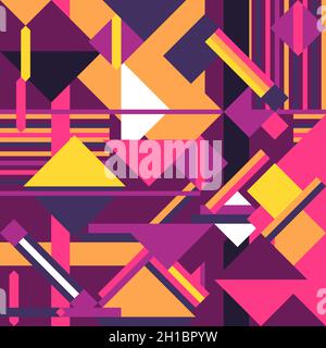 Abstrakter geometrischer Modedruck. Nahtloses Vektormuster. Geometrische Textur für Packpapiere, Textilschablone. Lila, rosa und orange Farbe. Stock Vektor