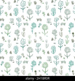 Nahtlose, handgezeichnete Blumenstruktur. Blumenstoff-Dessin. Handgezeichnetes florales Doodle-Muster. Stock Vektor