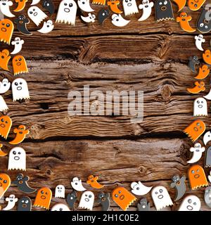 Halloween Rahmen mit Geisterkeks - 3D Illustration Stockfoto