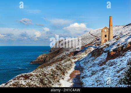 Wheal Coates; Snow; St Agnes; Cornwall; Großbritannien Stockfoto