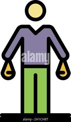 Mann mit zwei Tüten Geld-Symbol. Umreißen Mann mit zwei Taschen von Geld Vektor-Symbol Farbe flach isoliert Stock Vektor