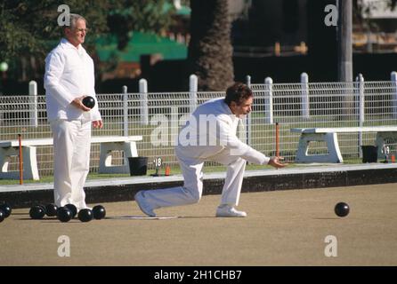 Australien. Sydney. Sport. Männer spielen Rasenschalen. Stockfoto