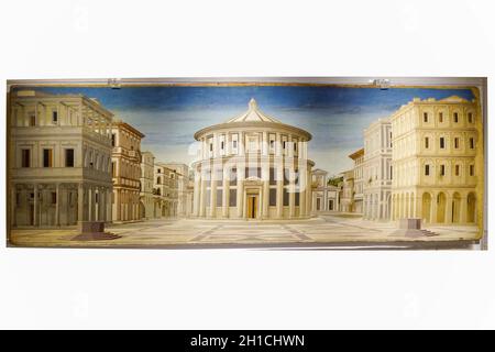 Herzogspalast, ideale Stadt, die Luciano Laurana, UNESCO-Weltkulturerbe, Urbino, Marken, Italien, Europa zugeschrieben wird Stockfoto