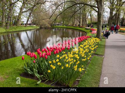 Lisse, Niederlande - 19 April 2017: Besucher im Keukenhof Garten in Wassenaar, Holland, Niederlande. Stockfoto