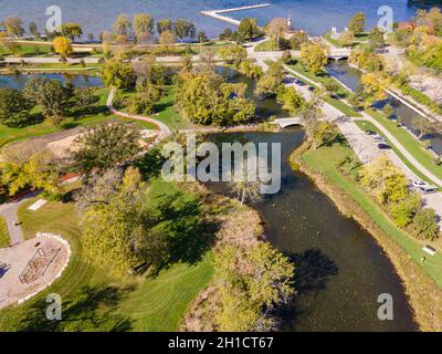 Luftaufnahme des Tenney Park, Madison, Wisconsin, USA. Stockfoto