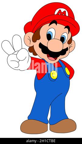 Super mario bros Geste Frieden Liebe Figur Illustration Stockfoto