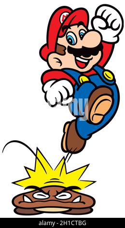 Super mario bros springen goomba Charakter Illustration Stockfoto