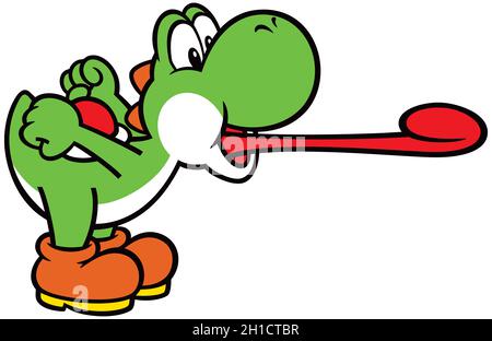 yoshi grün Dinosaurier Charakter Zunge Abenteuer Illustration Stockfoto