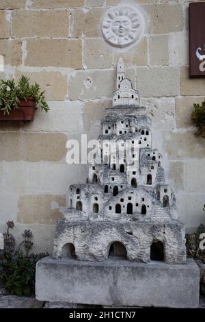 Matera, Italien - September 14, 2019: Detailansicht Modell der Sassi di Matera - Bedeutung, die Steine von Matera, die prähistorische Höhlenwohnungen in den Italia Stockfoto