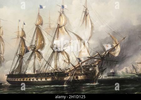 Seeschlacht von Kap St. Vicent um das Jahr 1834. Gemalt von Antoine Leon Morel-Fatio. Marinemuseum, Lissabon, Portugal Stockfoto