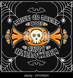 Vintage Cartoon Illustration Happy halloween. Festlicher Aufkleber. Stock Vektor