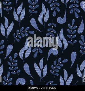 Winter Nahtloses Muster mit blauen Pflanzen und Blumen. Stock Vektor