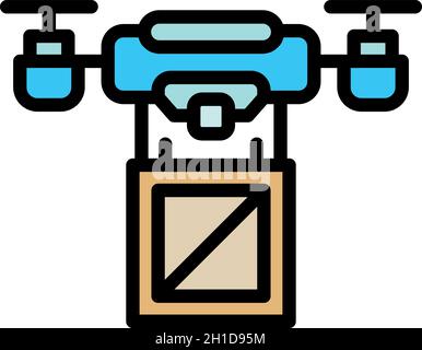 Symbol für die Lieferung von elektrischen Drohnen. Umriss elektrische Drohne Lieferung Vektor Symbol Farbe flach isoliert Stock Vektor