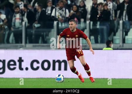 Jordan Veretout von AS Roma kontrolliert den Ball während des Serie-A-Spiels zwischen Juventus FC und AS Roma Stockfoto