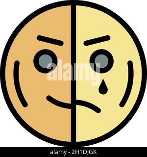 Glückliches halb trauriges Emoji-Symbol. Kontur glücklich halb traurig Emoji Vektor Symbol Farbe flach isoliert Stock Vektor