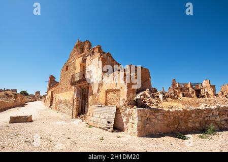 Ruinen von Belchite, Spanien, Stadt in Aragonien, die vollständig im Spanischen Bürgerkrieg zerstört wurde. Stockfoto