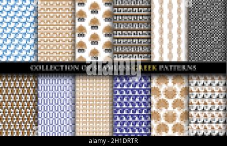 Vektor nahtlose griechische Mustersammlung, Kunstset Stock Vektor