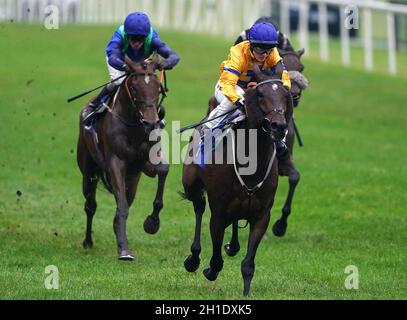 Hirsch Horn von Jockey Hollie Doyle gewinnt die Phil Bull Trophy Conditions Stakes auf der Pontefract Racecourse, West Yorkshire. Bilddatum: Montag, 18. Oktober 2021. Stockfoto