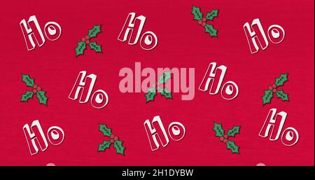 Mehrere Ho-Text- und Stechverzweigungen, die sich vor rotem Hintergrund bewegen Stockfoto