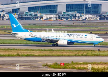 Guangzhou, China – 25. September 2019: XiamenAir Boeing 737-800 Flugzeug am Guangzhou Baiyun Flughafen (CAN) in China. Boeing ist ein amerikanisches Flugzeug ma Stockfoto