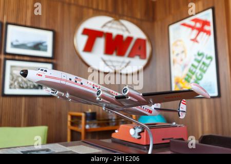 New York, Vereinigte Staaten - 29. Februar 2020: TWA Hotel Terminal auf dem Flughafen New York John F Kennedy (JFK) in den Vereinigten Staaten. Stockfoto