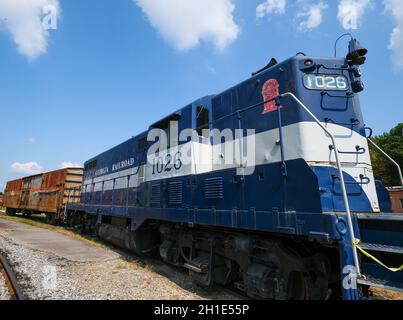 DULUTH, Georgia - 11. September 2019: Die südöstliche Railway Museum belegt 35 - Morgen in Duluth, Georgia, in der Nähe von Atlanta. Seit 1970 ist das Museum beherbergt Stockfoto