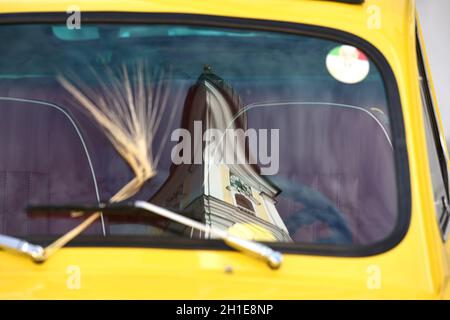 Jedes Jahr Anfang Juli treffen sich Liebhaber von Puch 500, Fiat 500 und Steyr-Fiat 500 in Vorchdorf (Oberösterreich) , um ihre alten Autos zu präsent Stockfoto