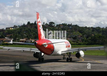 salvador, bahia / brasilien - ilheus, bahia / brasilien - 29. februar 2012: Die Fluglinien A-319 von Tam Linhas Aereas sind im Innenhof von Jorge Amado ai zu sehen Stockfoto