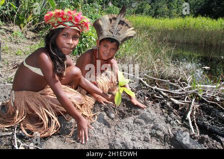 ilheus, bahia / brasilien - 3. juni 2012: Tupinamba-Indianer werden im Dorf Itapuan in der Gemeinde Ilheus gesehen. *** Ortsüberschrift *** Stockfoto