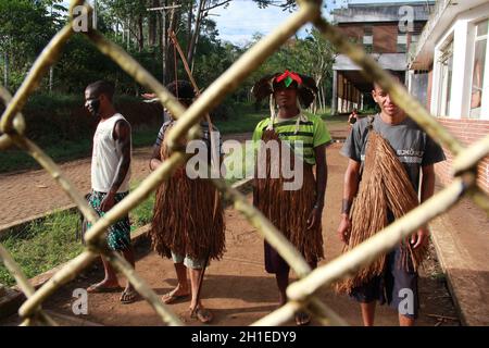 Buerarema , bahia / brasilien - 17. juni 2012: Tupinamba Indianer werden während der Besetzung einer Farm in der Gemeinde Buerarema gesehen. *** Lokale Bildunterschrift Stockfoto