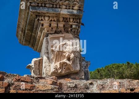 Detail der antiken Säulen an den Ruinen der Domus Augustana auf Palatin in Rom Stockfoto