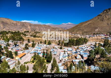Stadtbild der Stadt Chivay in Peru Stockfoto