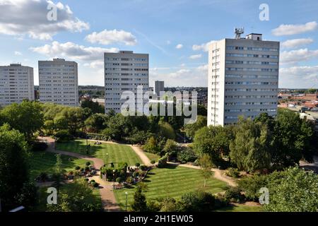 Wohntürme Wohnblocks, Apartments in Birmingham, Großbritannien Stockfoto