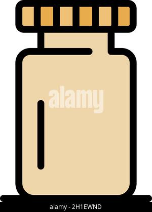 Symbol für das Glas „Pillen“. Umriss Pillen jar Vektor Symbol Farbe flach isoliert Stock Vektor