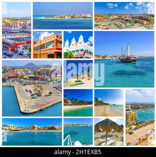 Collage über Aruba - niederländische Provinz namens Oranjestad Stockfoto