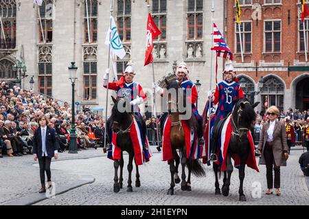 BRÜGGE, BELGIEN - 17. MAI: Jährliche Prozession des Heiligen Blutes an Christi Himmelfahrt. Die Einheimischen führen eine historische Reenactment und Dramatisierungen von Biblica Stockfoto