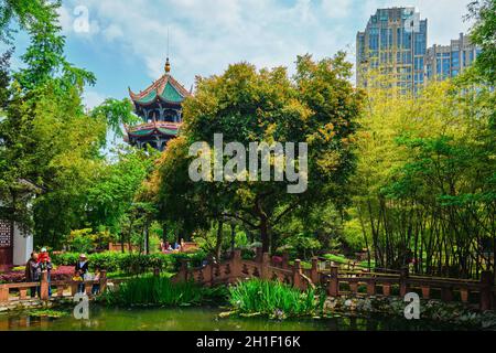 CHENGDU, China 15. APRIL 2018: wangjiang Wangjiang Pavillon (Turm) in Wangjianglou Park. Chengdu, Sichuan, China Stockfoto