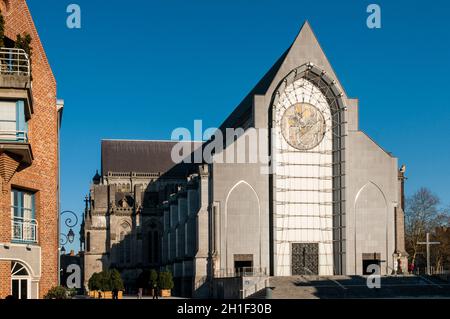 FRANKREICH. NORD (59). LILLE. KATHEDRALE NOTRE-DAME-DE-LA-TREILLE. MODERNE FASSADE, ENTWORFEN VOM ARCHITEKTEN PIERRE-LOUIS CARLIER Stockfoto