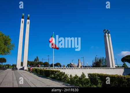 Lissabon, Portugal - Mai, 2018: Denkmal der Revolution vom 25. April an der Nordseite vom Park Eduardo VII in Lissabon zu Stockfoto