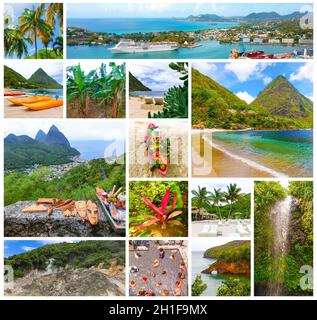 Die Collage über schöne Strände in St. Lucia, Karibik Inseln Stockfoto