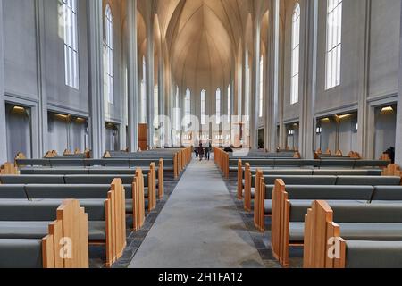 REYKJAVIK, ISLAND - 05. MAI 2018: Kathedrale Hallgrimskirkja in Island Stockfoto