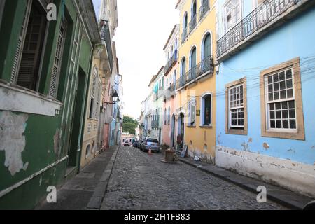 salvador, bahia / brasilien - 25. april 2017: Blick auf alte Herrenhäuser in Pelourino, Historisches Zentrum von Salvador. *** Ortsüberschrift *** . Stockfoto