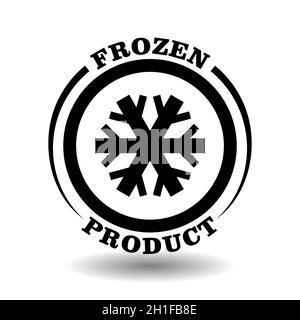 Rundes Logo Frozen Product mit Schneeflocken-Symbol für die Etikettierung von Tiefkühlkost-Verpackungen. Halten Sie das Schild für das Piktogramm für gefrorene Mahlzeiten im Kühlschrank kalt Stock Vektor