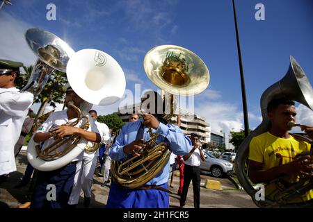 salvador, bahia/brasilien - 28. Mai 2019: Musiker der Bahia Philharmonics sind während der Aufführung zu sehen. *** Ortsüberschrift *** . Stockfoto