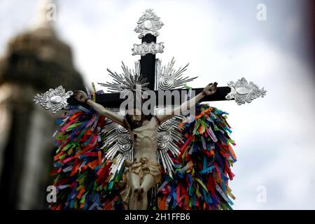 salvador, bahia / brasilien - 15. januar 2016: Bild von Senhor do Bonfim wird während der religiösen Prozession der traditionellen Waschen der Treppe von gesehen Stockfoto