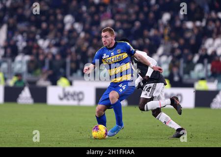 Torino, Italien. 19. Januar 2020. Italienische Serie A Juventus FC vs Parma Calcio. Dejan Kulusevski von Parma Calcio. Stockfoto