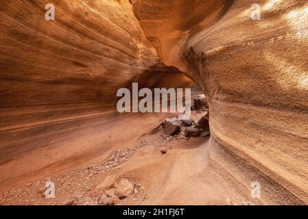 Malerische Kalkstein Canyon, Barranco de las Vacas in Gran Canaria, Kanarische Inseln, Spanien. Stockfoto