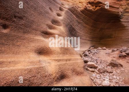 Malerische Kalkstein Canyon, Barranco de las Vacas in Gran Canaria, Kanarische Inseln, Spanien. Stockfoto