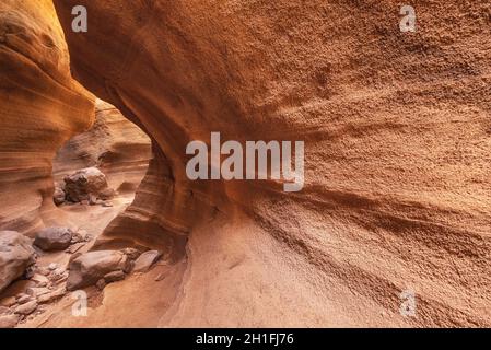 Malerische Kalkstein Canyon, Barranco de las Vacas in Gran Canaria, Kanarische Inseln, Spanien. Stockfoto